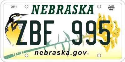 NE license plate ZBF995
