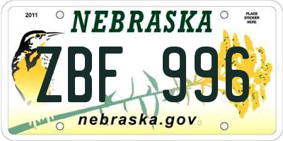 NE license plate ZBF996