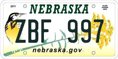 NE license plate ZBF997
