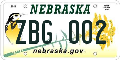 NE license plate ZBG002