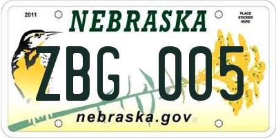 NE license plate ZBG005