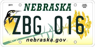 NE license plate ZBG016