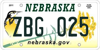 NE license plate ZBG025