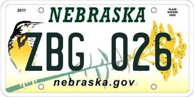 NE license plate ZBG026