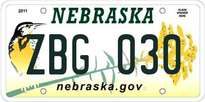 NE license plate ZBG030