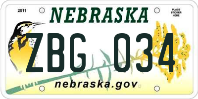 NE license plate ZBG034