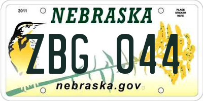 NE license plate ZBG044