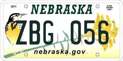NE license plate ZBG056