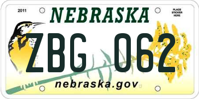 NE license plate ZBG062