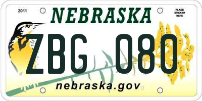 NE license plate ZBG080