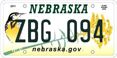 NE license plate ZBG094