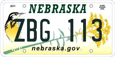 NE license plate ZBG113