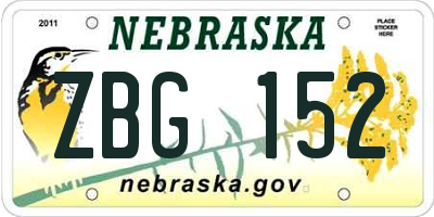 NE license plate ZBG152