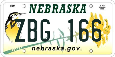NE license plate ZBG166