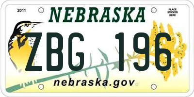 NE license plate ZBG196