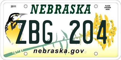 NE license plate ZBG204