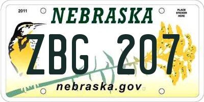 NE license plate ZBG207