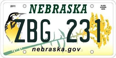 NE license plate ZBG231