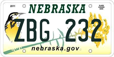 NE license plate ZBG232
