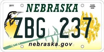 NE license plate ZBG237