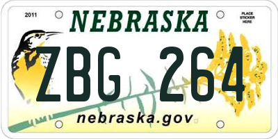 NE license plate ZBG264