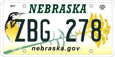 NE license plate ZBG278