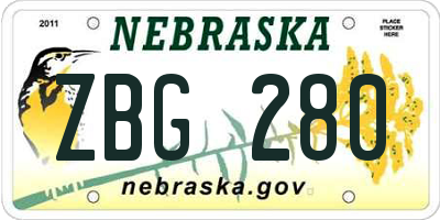 NE license plate ZBG280