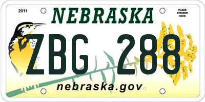 NE license plate ZBG288
