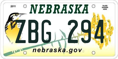 NE license plate ZBG294