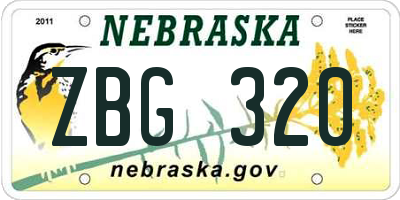 NE license plate ZBG320