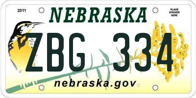 NE license plate ZBG334