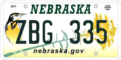 NE license plate ZBG335