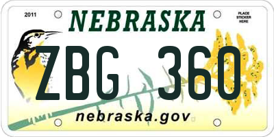 NE license plate ZBG360
