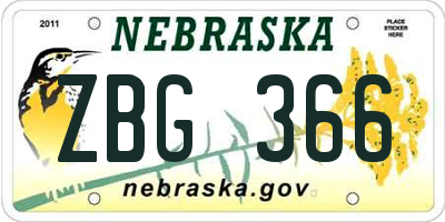 NE license plate ZBG366