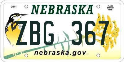 NE license plate ZBG367