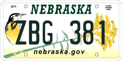 NE license plate ZBG381