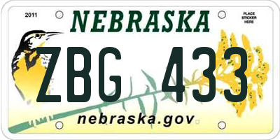NE license plate ZBG433