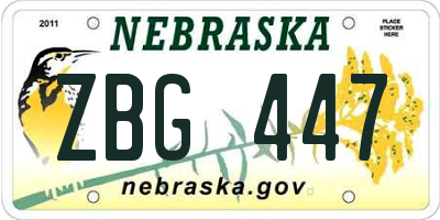 NE license plate ZBG447