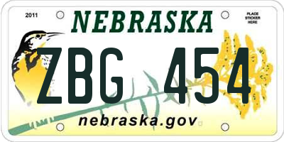 NE license plate ZBG454
