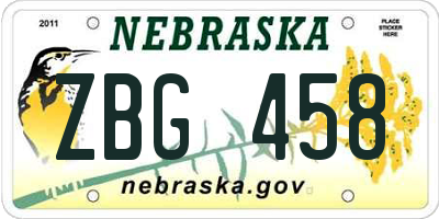 NE license plate ZBG458