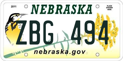 NE license plate ZBG494