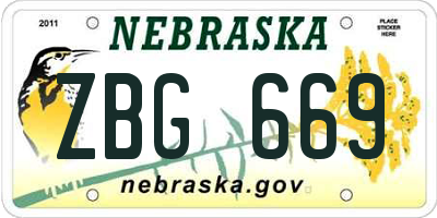 NE license plate ZBG669