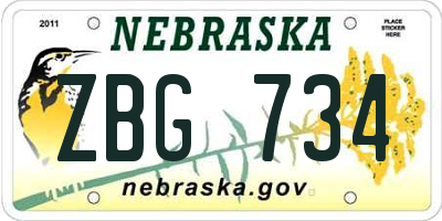 NE license plate ZBG734