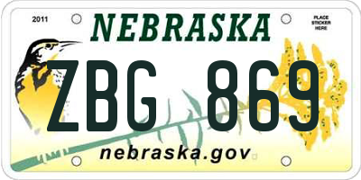 NE license plate ZBG869