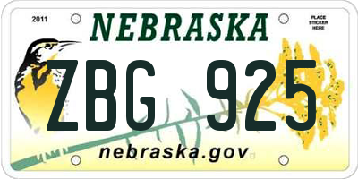 NE license plate ZBG925