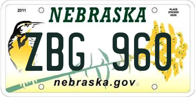 NE license plate ZBG960