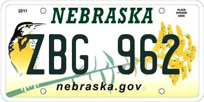 NE license plate ZBG962