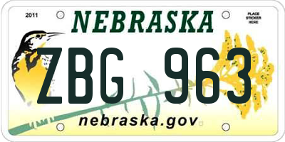 NE license plate ZBG963