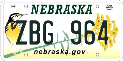 NE license plate ZBG964