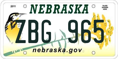 NE license plate ZBG965